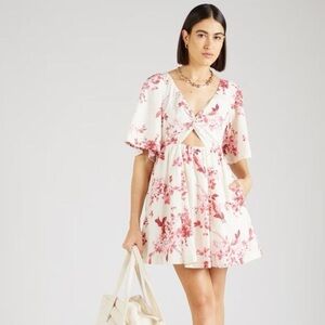 🔆 Abercrombie & Fitch Pink Floral Cutout Poplin Mini Dress - Small